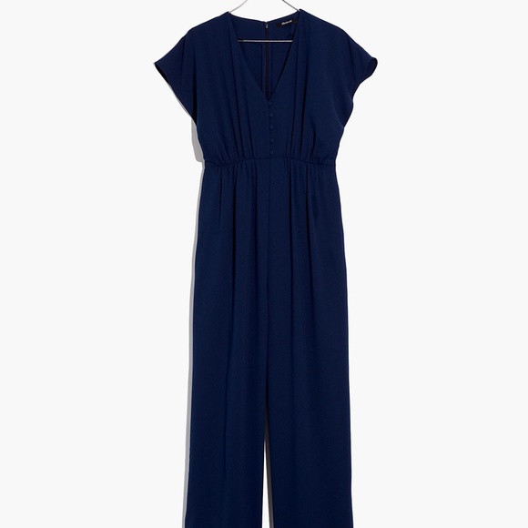 MADEWELL NAVY BLUE V-NECK BUTTON FRONT JUMPSUIT - Picture 10 of 10